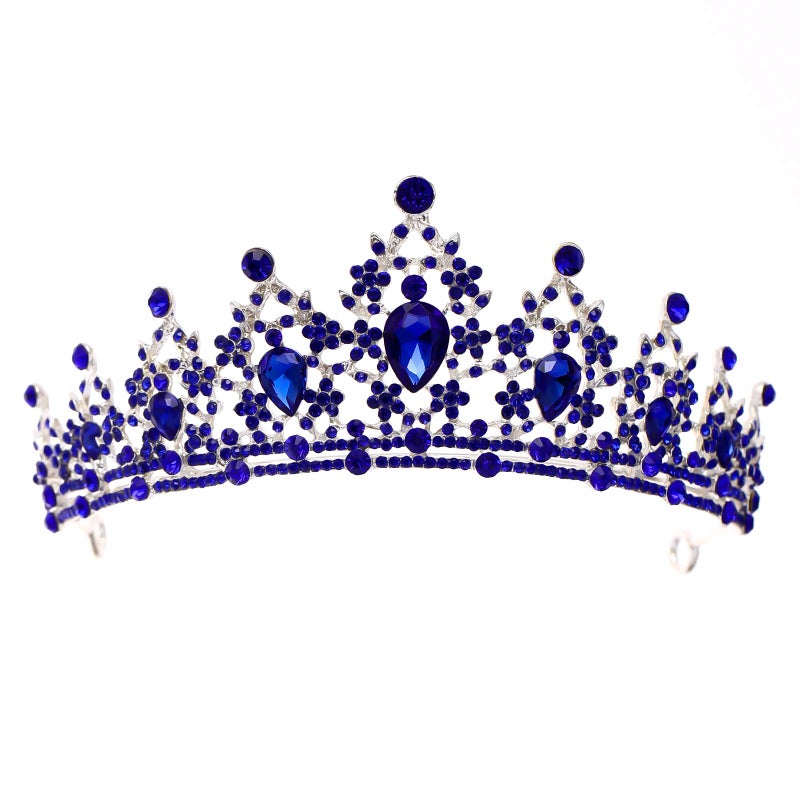 FORSEVEN Crystal Wedding Crown Queen Tiara Bride Crowns for Women Rhinestone Headbands Princess Birthday Party Tiaras Bridal Wedding Accessories (Blue) - Image 1